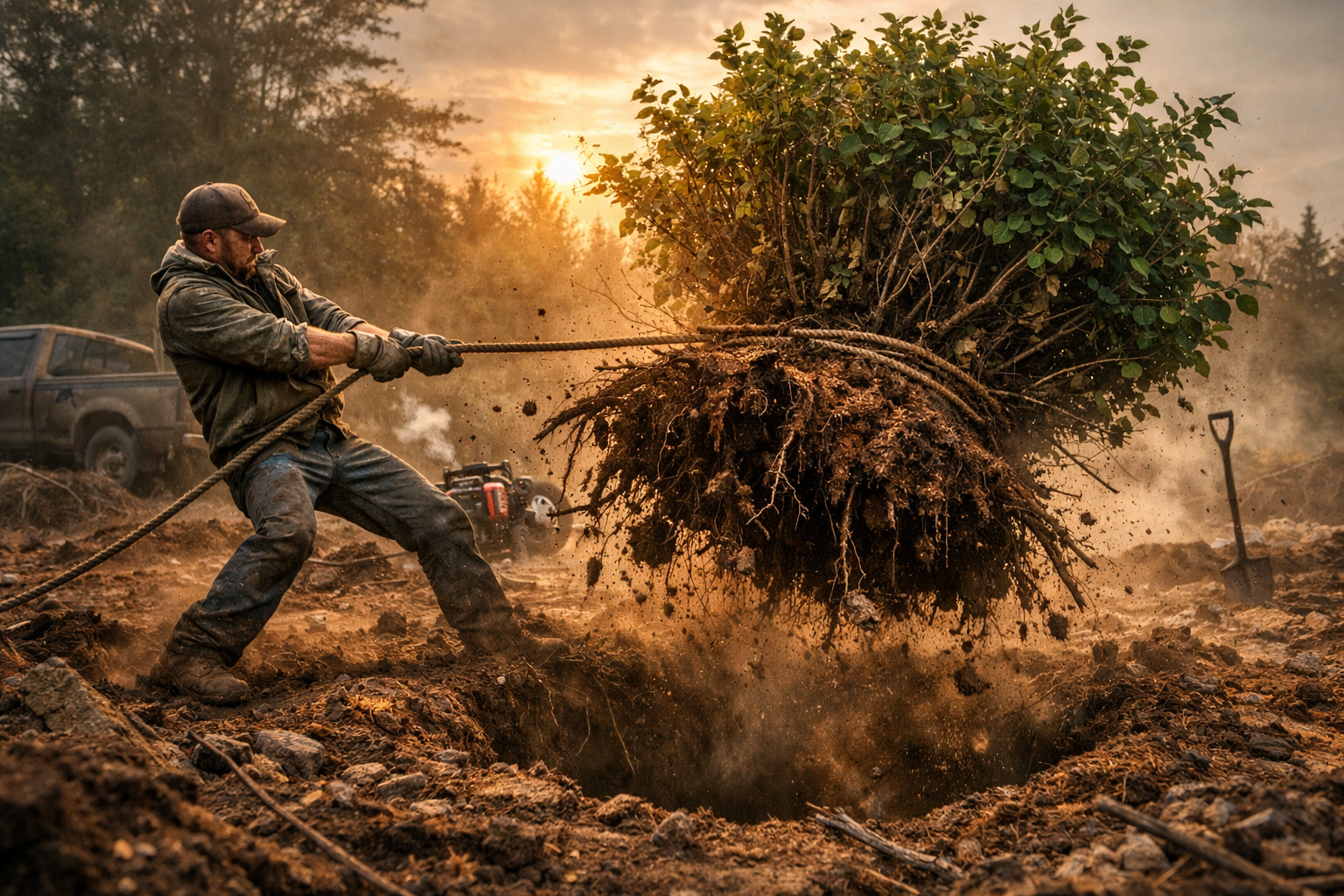how to remove bushes with deep roots in the ground
