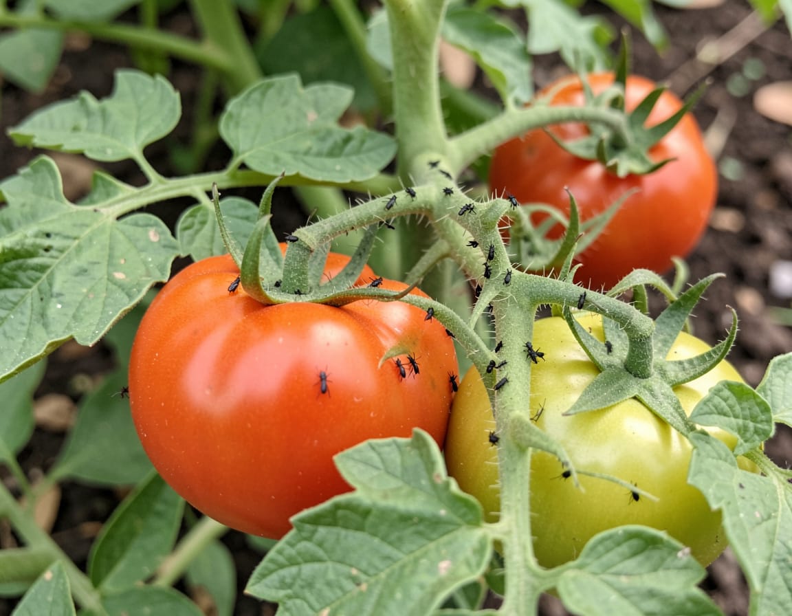 what are the little black flying bugs on my tomato plants