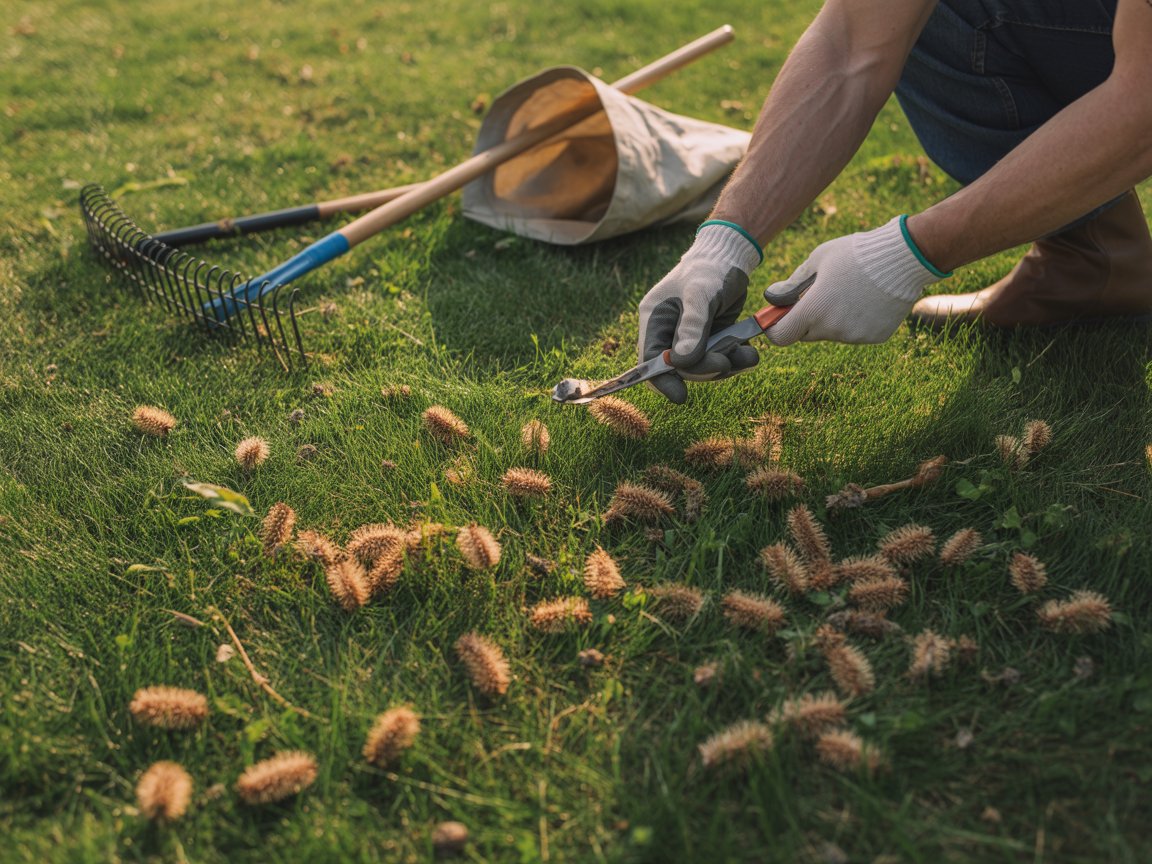 how to get rid of burrs in your lawn