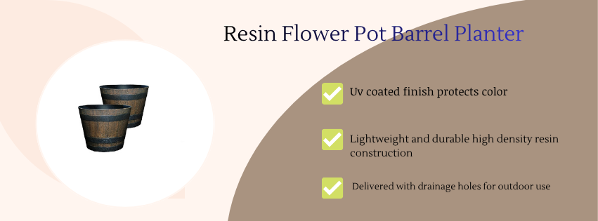 Resin Flower Pot Barrel Planter